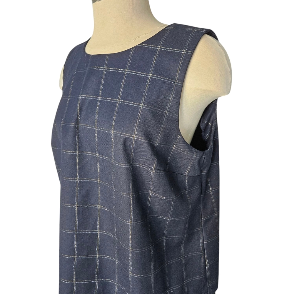 NWT Banana Repablic Plaid Shine Shell Navy Blue Checkered Sleeveless Top - Picture 5 of 9